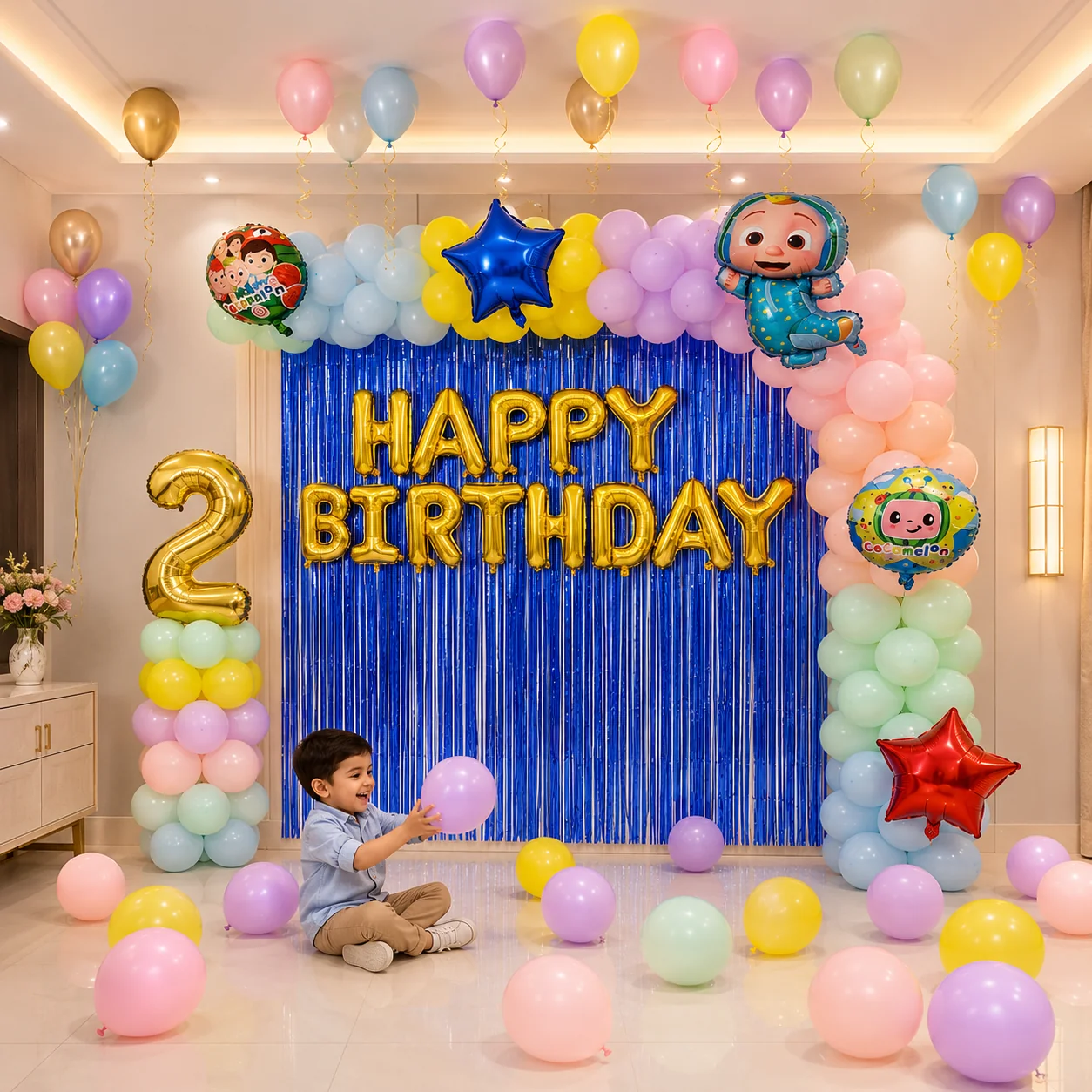 Coco Melon Theme Birthday Balloon Decoration for kids at home - Image 2